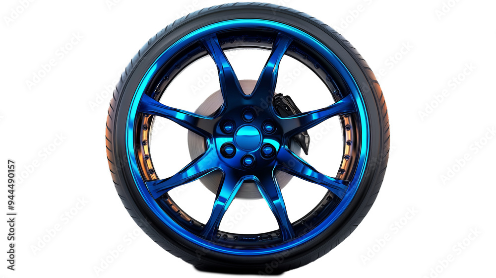 Obraz premium racing car wheels with blue discs. on transparency background PNG