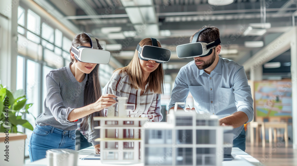 Architects Work With a Building Model Wearing Virtual Reality Glasses