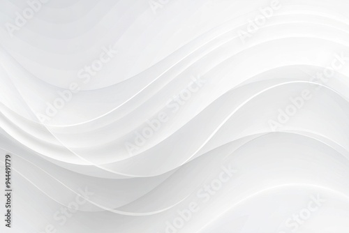 Soft undulating waves create a serene atmosphere, showcasing fluidity and light as they gracefully intertwine against a minimalist white backdrop. Generative AI