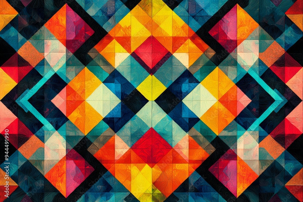 Abstract Geometric Pattern with Vibrant Colors created with Generative AI Abstract Geometric Pattern with Vibrant Colors created with Generative AI