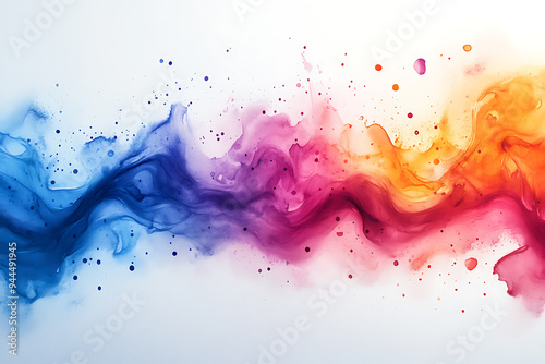 Vibrant watercolor splash blending orange, red, purple, and blue hues on a white background, creating a dynamic abstract design. 