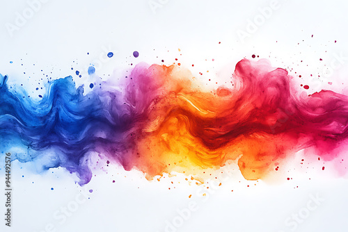 Vibrant watercolor splash blending orange, red, purple, and blue hues on a white background, creating a dynamic abstract design.
