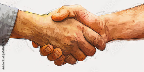 A close-up of a handshake, the skin of the palms slightly calloused from years of hard work, signifying the importance of trust and rapport in corporate dealings