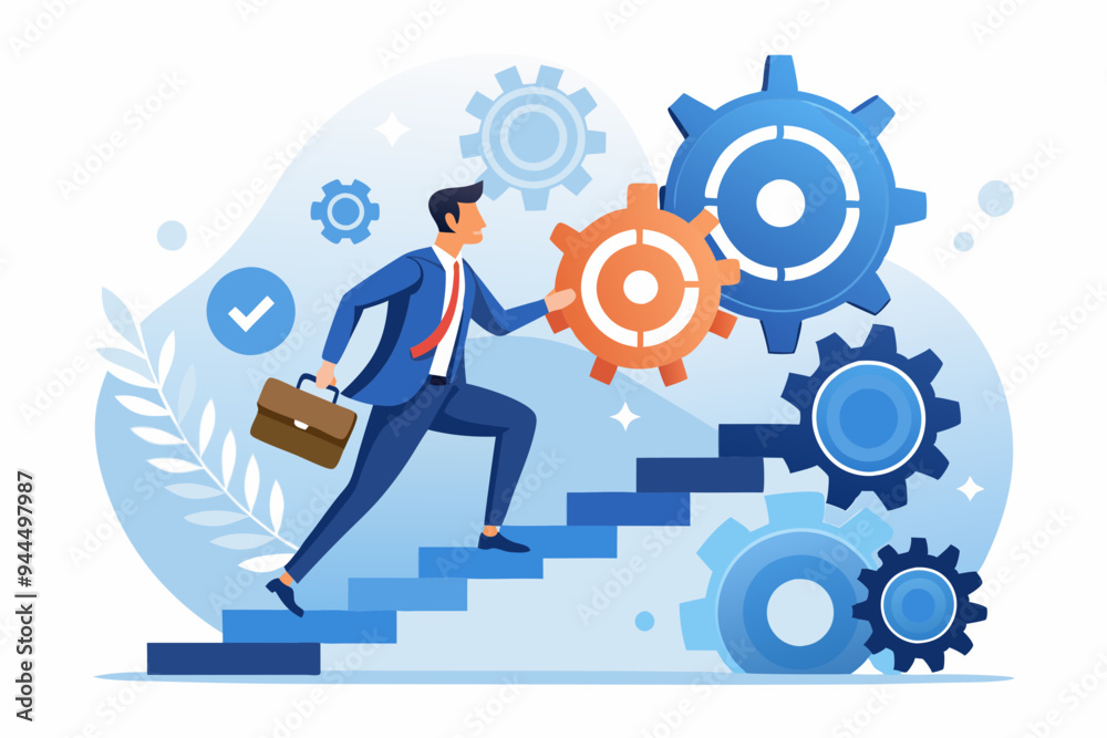 Best practices development, strategy to success or improvement, planning, progress or implementation process, efficiency or productivity concept, businessman running up stair on cogwheel gears system
Best practices development, strategy to success or improvement, planning, progress or implementation process, efficiency or productivity concept, businessman running up stair on cogwheel gears system
