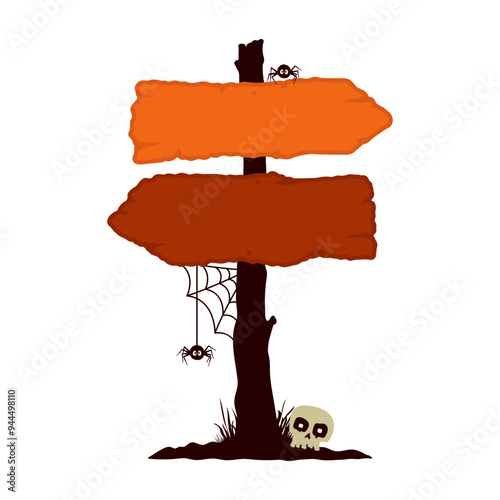 Halloween signpost. Colored silhouette. Front view. Vector simple flat graphic hand drawn illustration. Isolated object on white background. Isolate.
