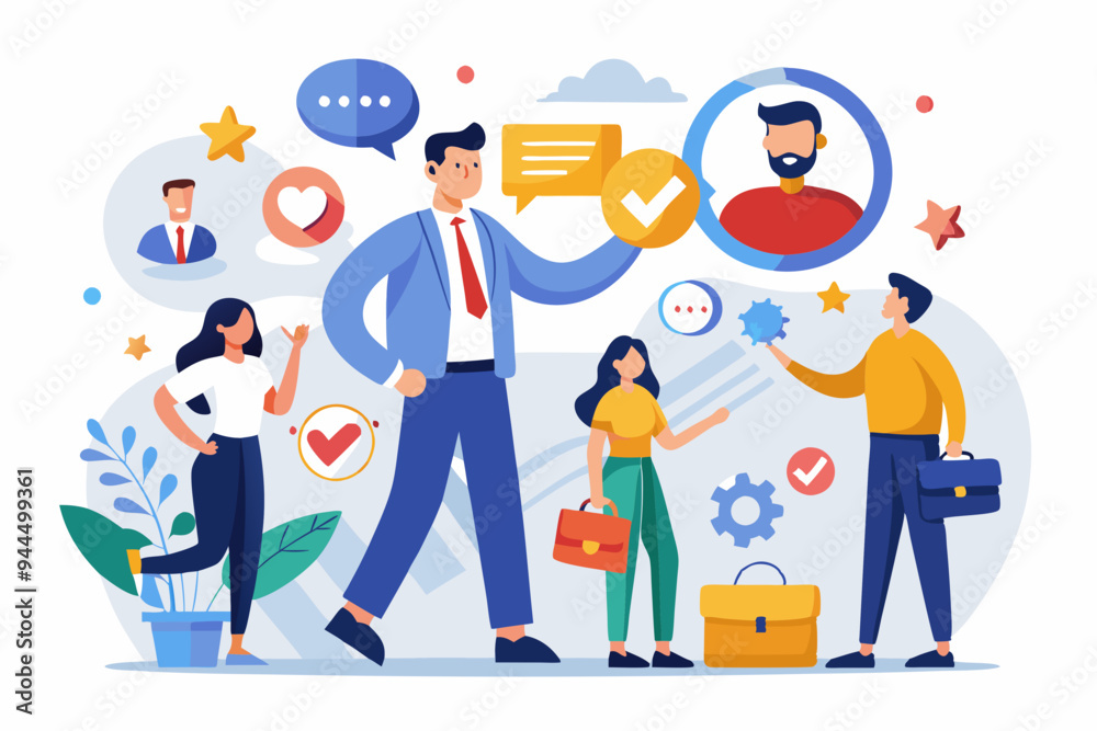 Fototapeta premium Customer retention, marketing strategy for customer loyalty, employee engagement, recruitment or human resource hiring, consumer care or benefit concept, businessman hand holding customer with care 