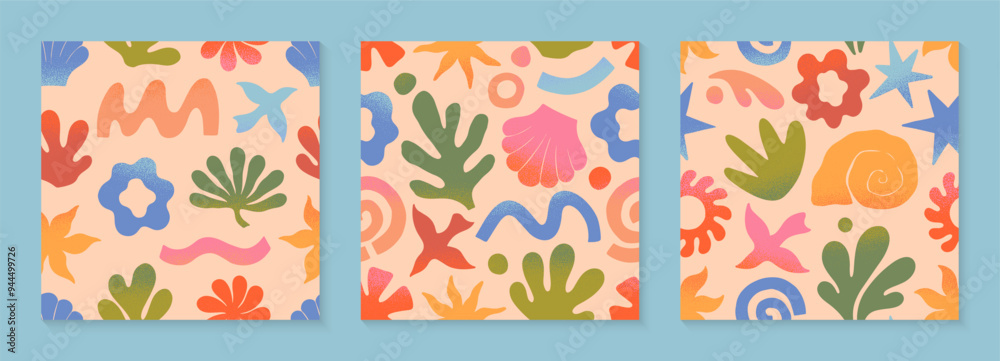 Vector summer nature artistic seamless patterns with hand drawn palm,sun,coral,seashell,wave.Trendy designs for banners,smm,branding,packaging, covers,prints.Summer surf club Vector summer nature artistic seamless patterns with hand drawn palm,sun,coral,seashell,wave.Trendy designs for banners,smm,branding,packaging, covers,prints.Summer surf club