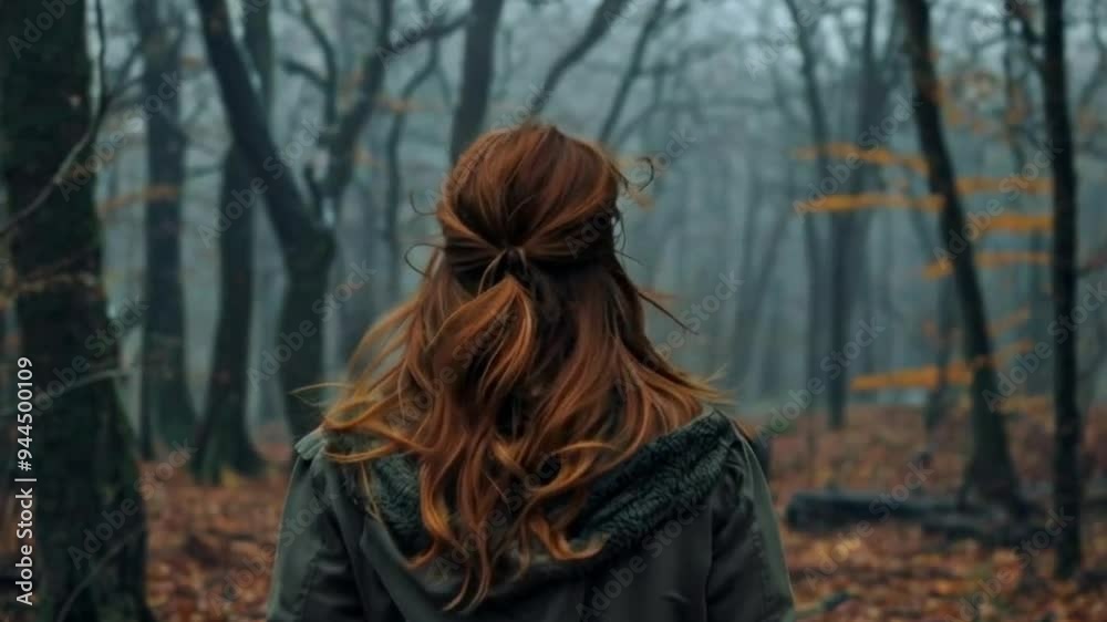 swords view of a woman walking in the forest swords view of a woman walking in the forest