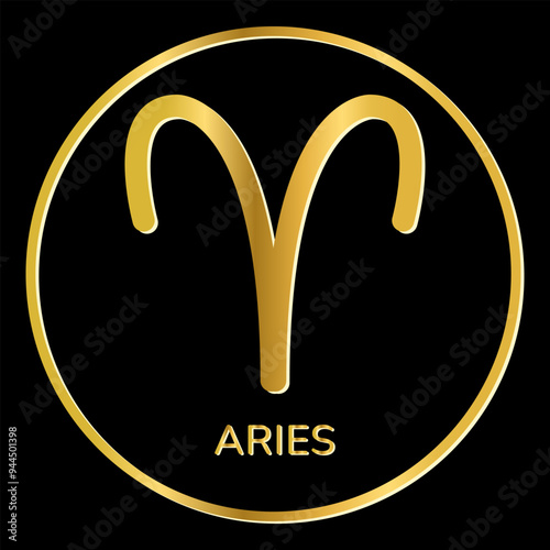 Aries zodiac sign icon. Golden glitter line icons isolated on black background. Tattoo, zodiac symbol. Astrological, zodiacal horoscope. Vector illustration.