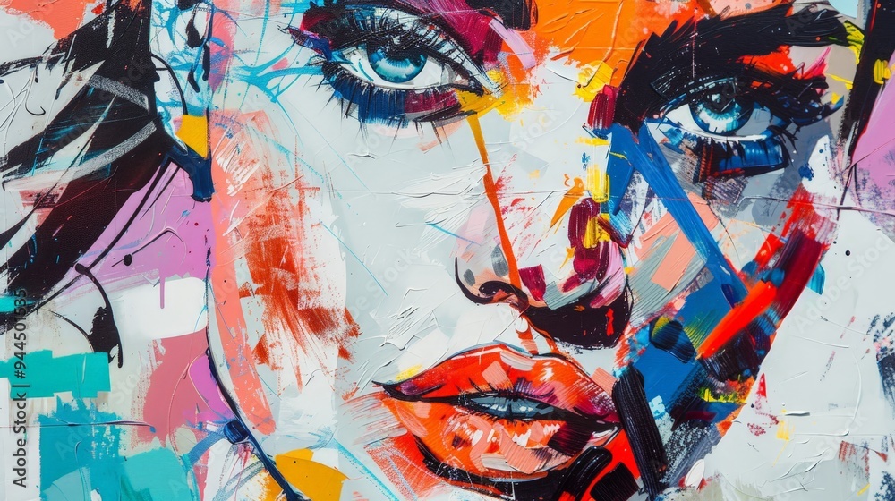 Fototapeta premium Abstract oil painting of a woman's face.