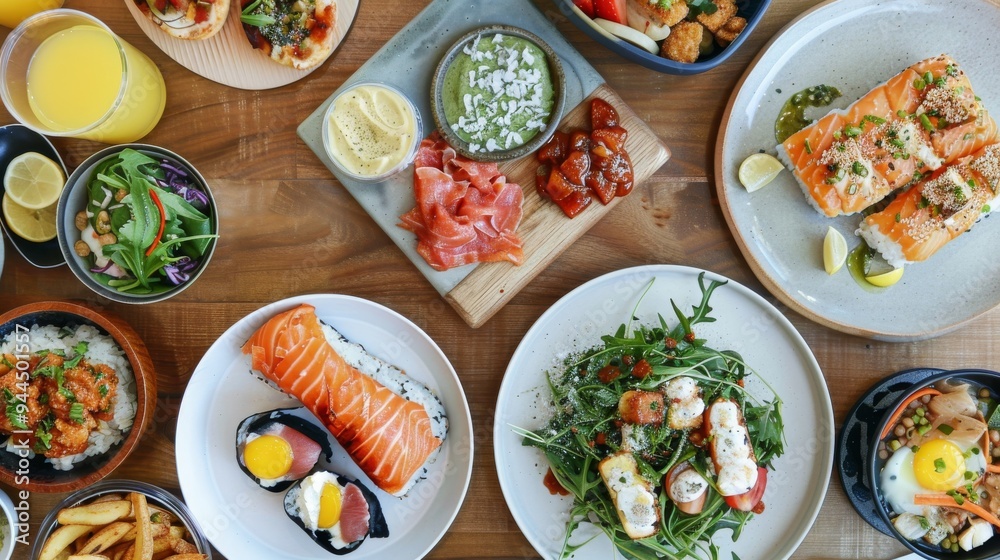 High angle view of food served on table High angle view of food served on table