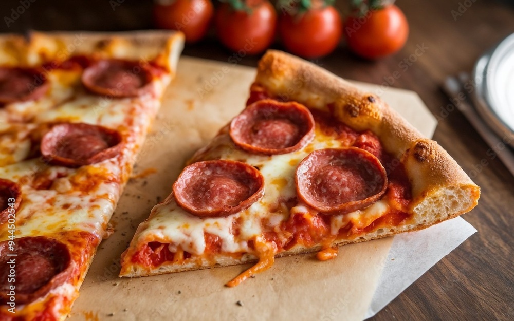 Pizza Slice - A single slice of pizza with gooey cheese, pepperoni, and a crispy crust.
Pizza Slice - A single slice of pizza with gooey cheese, pepperoni, and a crispy crust.
