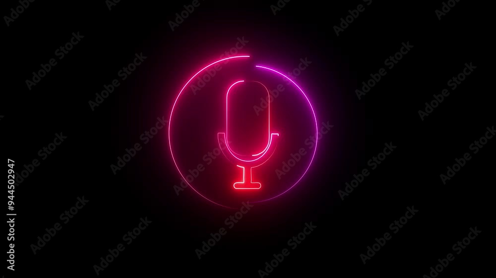 Voice recording podcast mic microphone button icon animation. neon line microphone icon, 