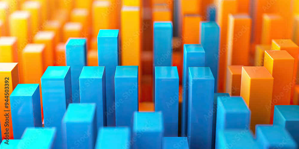 Fototapeta premium Bright Blue and Orange Bars Represent Office Supplies Inventory Tracking