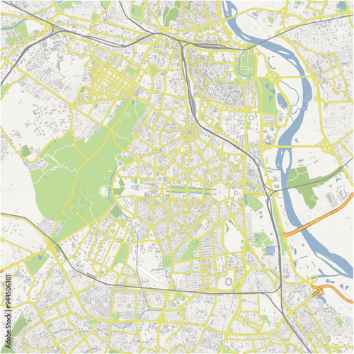 Road map of New Delhi in India. Contains layered vector with roads water, parks, etc.