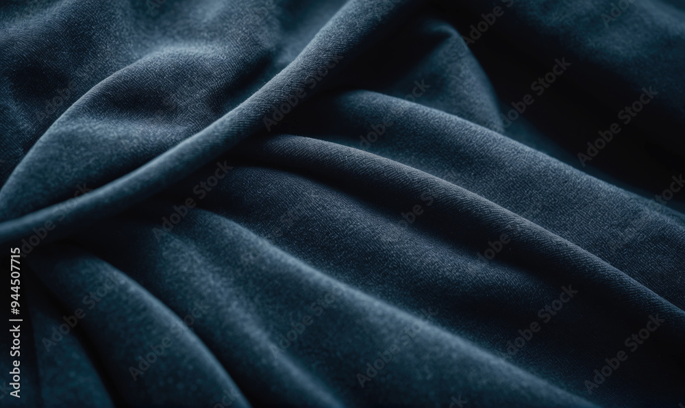 A close-up shot of a dark blue fabric, draped and folded, showing the texture and folds of the material A close-up shot of a dark blue fabric, draped and folded, showing the texture and folds of the material