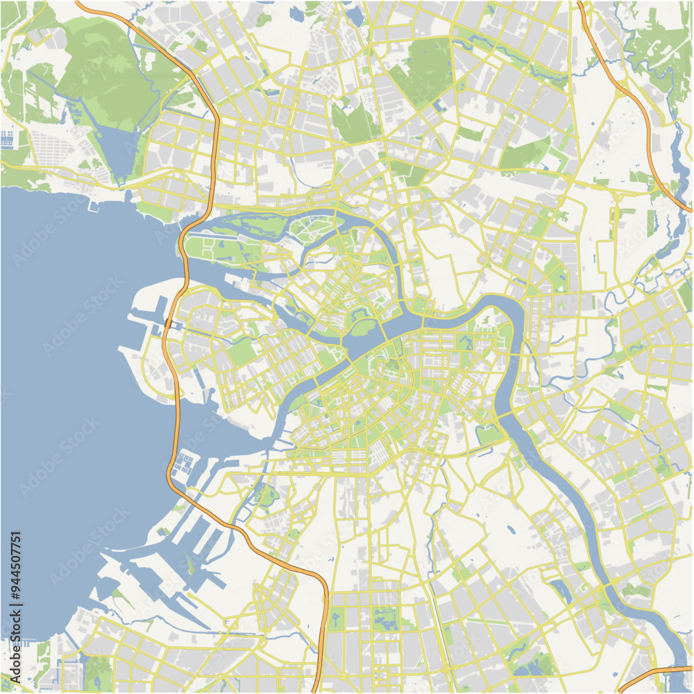 Fototapeta premium Road map of Saint Petersburg in Russia. Contains layered vector with roads water, parks, etc.