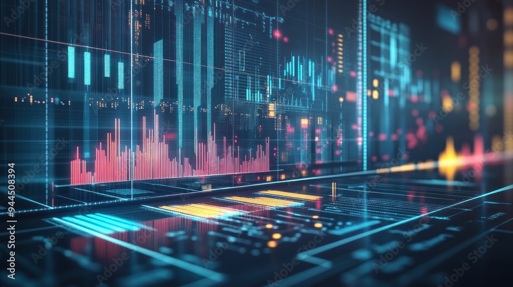 Abstract Digital Data Visualization with Futuristic Interface and Glowing Neon Lines. Abstract Digital Data Visualization with Futuristic Interface and Glowing Neon Lines.