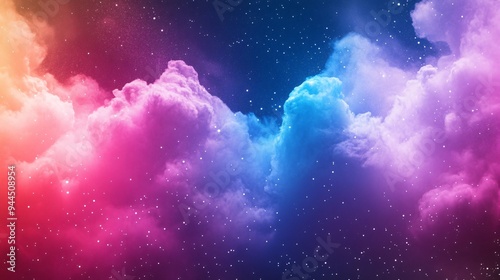 Celestial Dreamscape: A captivating abstract background of vibrant, ethereal clouds painted in hues of pink, blue, and yellow, against a backdrop of a star-dusted night sky. This dreamlike, otherworld