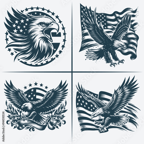 Eagle  vector Bundle file ,Black and white Eagle silhouette file, Eagle svg vector silhouette Bundle file