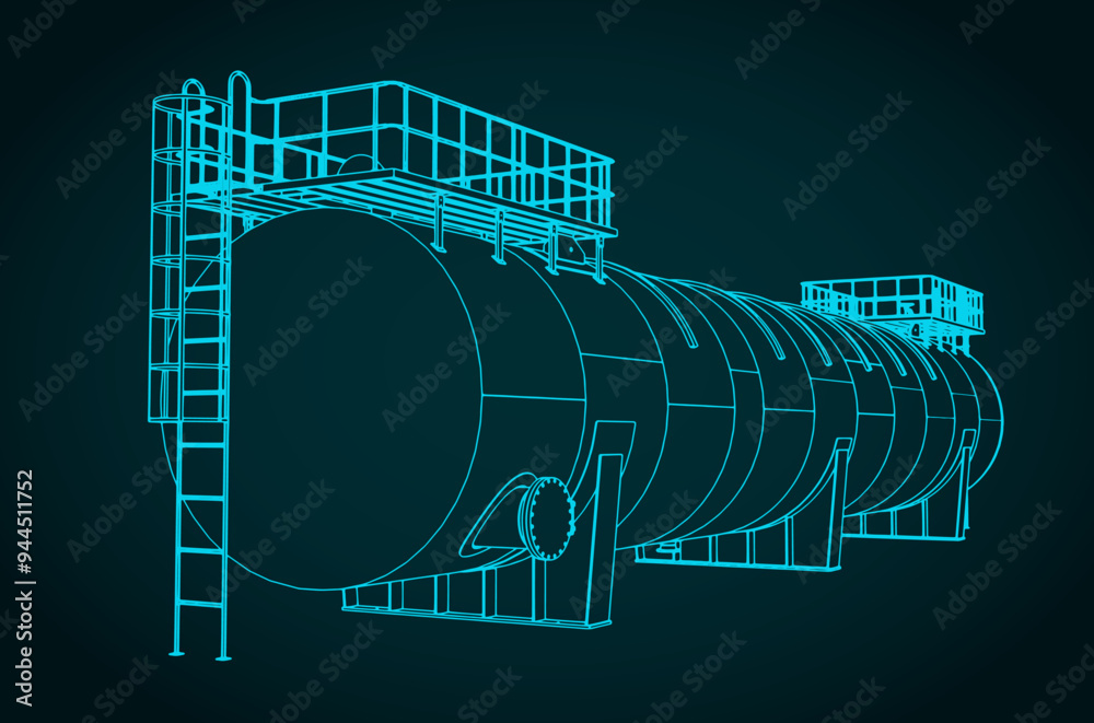 Large horizontal storage tank blueprint
