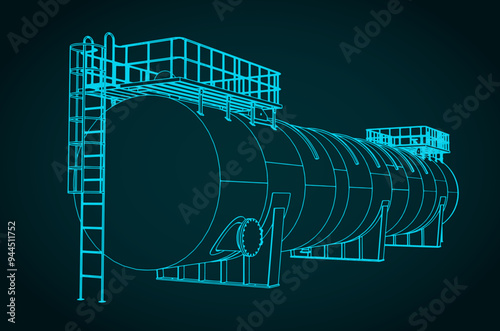Large horizontal storage tank blueprint