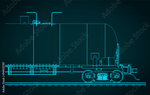 Railway tank car blueprints close up