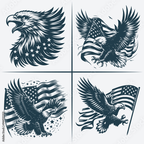 Eagle  vector Bundle file ,Black and white Eagle silhouette file, Eagle svg vector silhouette Bundle file