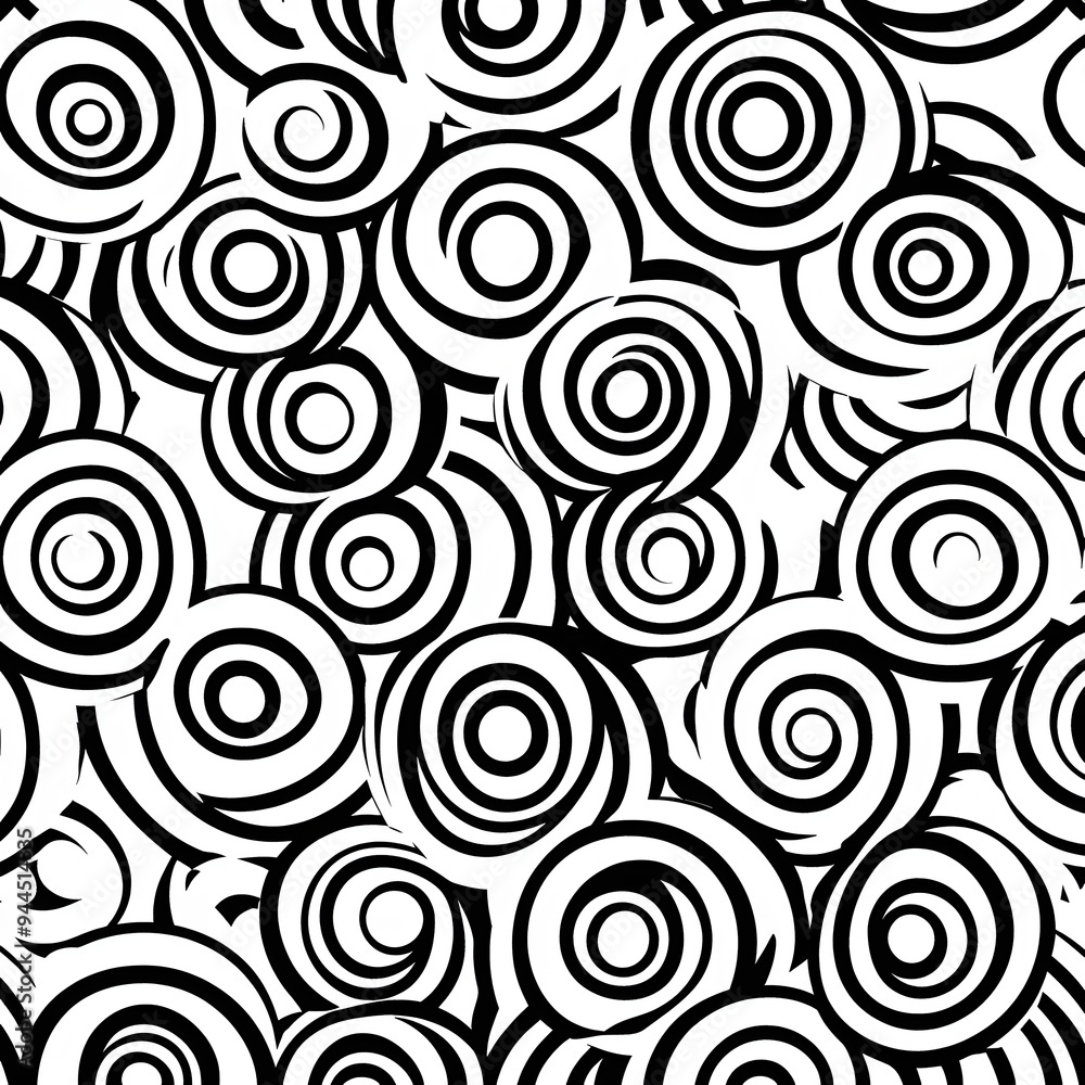 97. **Create a seamless pattern with bold, graphic circles in a high-contrast black and white.** 97. **Create a seamless pattern with bold, graphic circles in a high-contrast black and white.**