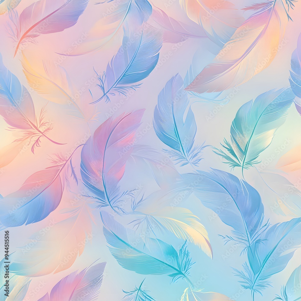 81. **Generate a seamless pattern of whimsical, floating feathers in a soft, pastel gradient.**