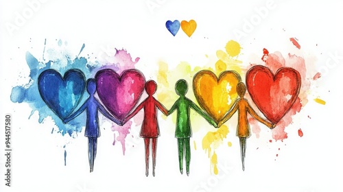 People with colorful hearts on white background. Equality concept, zero discrimination day, LGBT minorities photo