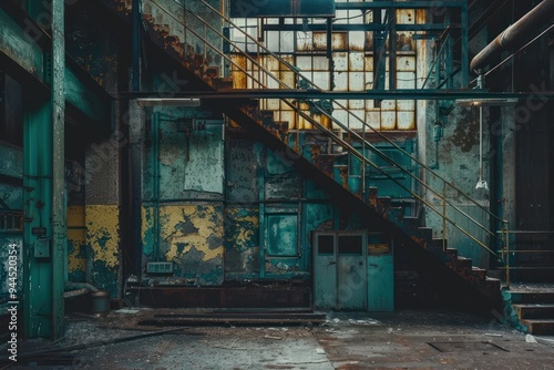 Rusty Stairway in Abandoned Industrial Building