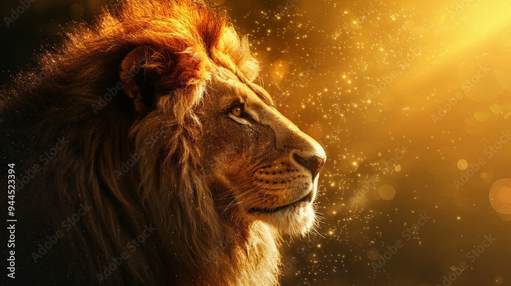 Naklejka premium Majestic Lion in Golden Light.