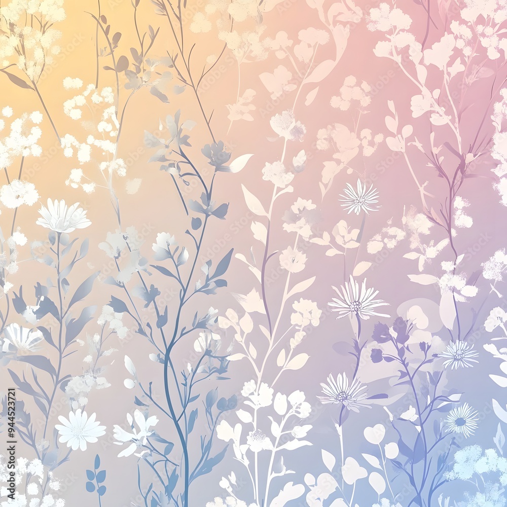 Fototapeta premium 68. **Design a seamless pattern featuring delicate, floral silhouettes in a soft, pastel gradient.**