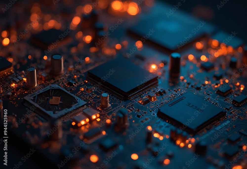 Close-Up of Circuit Board with Glowing Components Close-Up of Circuit Board with Glowing Components