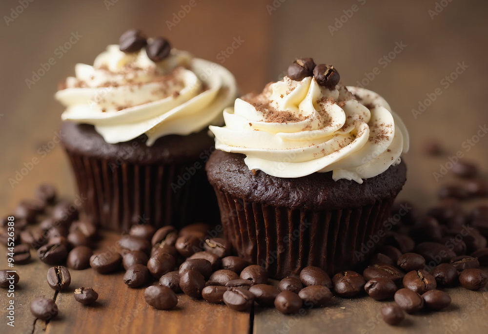 Chocolate Cupcakes with Coffee Frosting and Coffee Beans Chocolate Cupcakes with Coffee Frosting and Coffee Beans