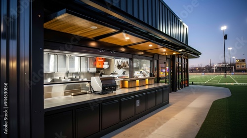 Modern Concession Stand With Grill at Sports Field.