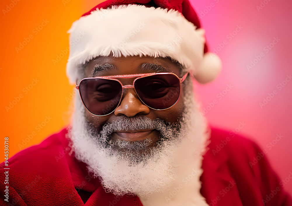 Santa is dressed in red and wearing sunglasses Santa is dressed in red and wearing sunglasses