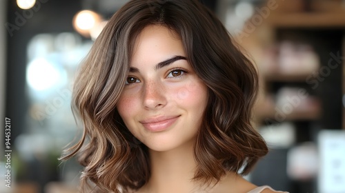 Wallpaper Mural Brunette Woman with Shoulder Length Lob Hairstyle and Soft Curls in Studio Lighting Torontodigital.ca