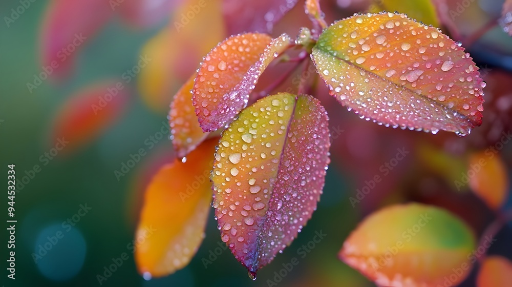 Captivating Autumn Foliage with Morning Dew Droplets