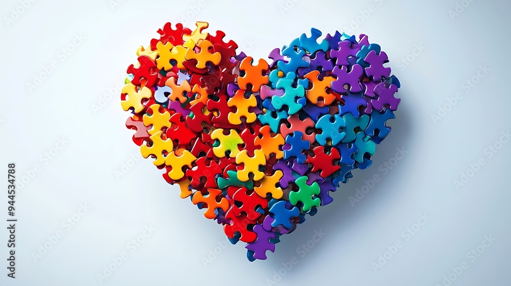 A heart shape made of colorful jigsaw puzzle pieces. A heart shape made of colorful jigsaw puzzle pieces.