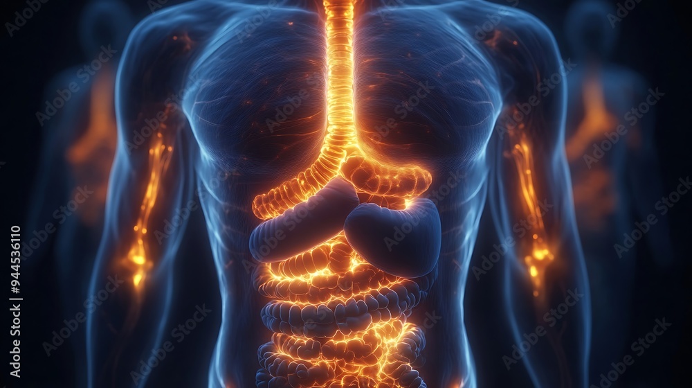 Anatomy of the human body with digestive system. 3d illustration design Anatomy of the human body with digestive system. 3d illustration design