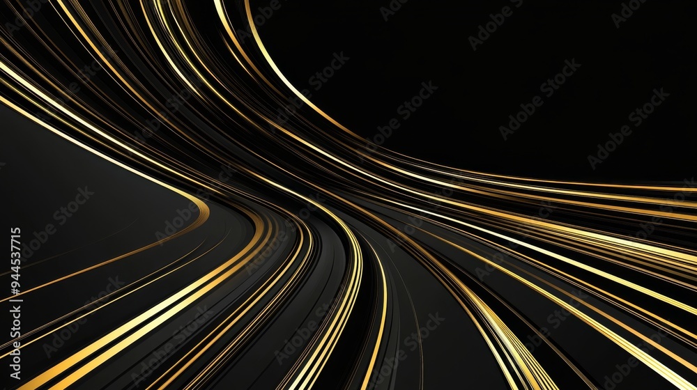 Dark vector style background of speed with dynamic lines. Black background of lines of varying thickness in black and gold colors. Dark vector style background of speed with dynamic lines. Black background of lines of varying thickness in black and gold colors.