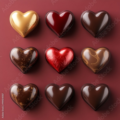 20. Heart-shaped chocolates, elegant packaging, luxury feel, 3D illustration