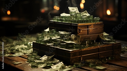 A dynamic image representing the concept of money makes money, with stacks of dollar bills multiplying or growing, symbolizing investment and wealth creation. 