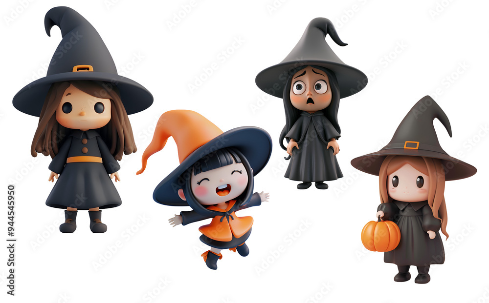 Halloween Graphic Elements: Set Collection of Cute 3D Render Witch Character, Isolated on Transparent Background, PNG Halloween Graphic Elements: Set Collection of Cute 3D Render Witch Character, Isolated on Transparent Background, PNG