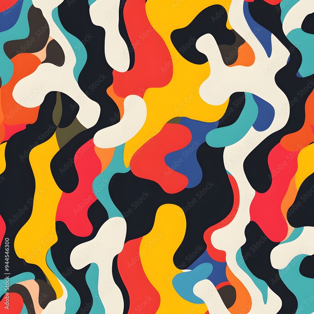 28. **Create a seamless pattern featuring abstract, flowing shapes in vibrant, contrasting colors.** 28. **Create a seamless pattern featuring abstract, flowing shapes in vibrant, contrasting colors.**