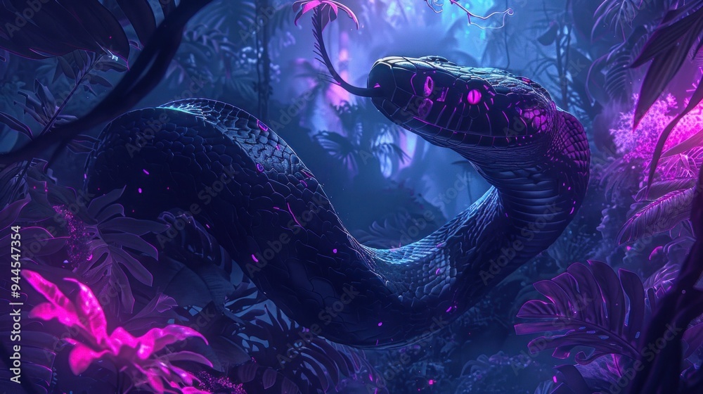 Beautiful snake with cyberpunk style aura on supernova background. AI generated images Beautiful snake with cyberpunk style aura on supernova background. AI generated images