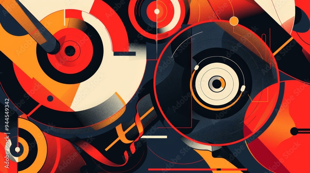 Fototapeta premium Abstract Art with Red, Orange and Black Circles.