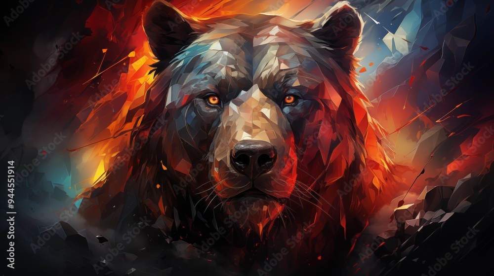 Obraz premium A futuristic abstract depiction of a crypto bear and bull, created with sleek, metallic shapes and vibrant color contrasts, symbolizing market trends. 